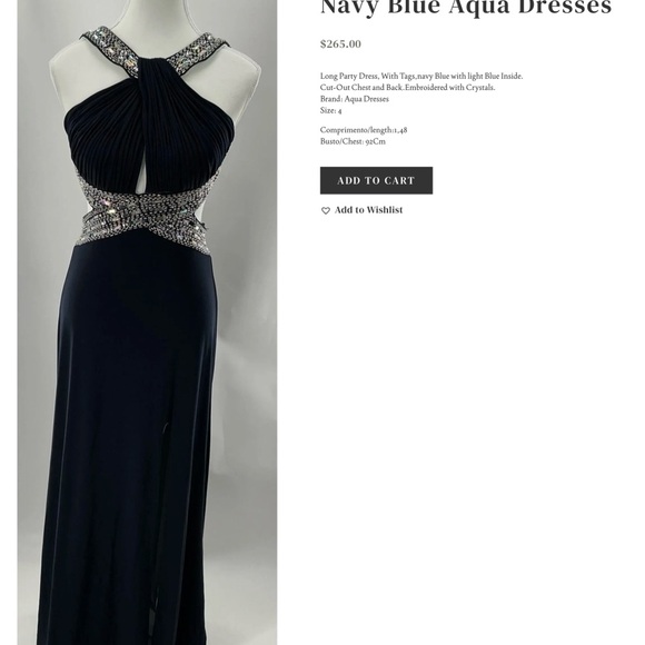 Aqua Navy Blue Backless Dress with Silver Accents